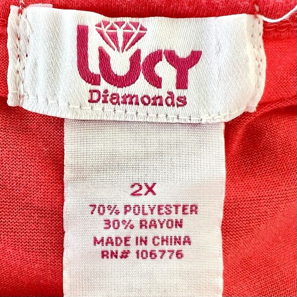 Lucy Diamonds Women's Plus Size 2X Red And Cream Open Front Knit Top Blouse - Picture 9 of 10